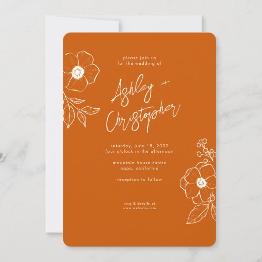 Invitation Mariage tout-en-un végétal orange végétal minimal (Devant)