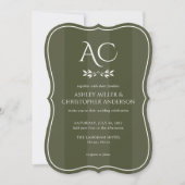 Invitation Mariage tout-en-un vert à rayures monogrammes mini (Devant)