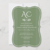 Invitation Mariage tout-en-un vert à rayures monogrammes mini (Devant)