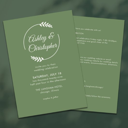Invitation Mariage tout-en-un vert du cadre de feuillage mode