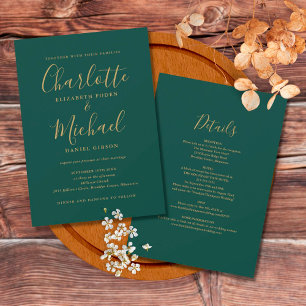Invitation Mariage Tout En Un Vert Émeraude Et Or Script