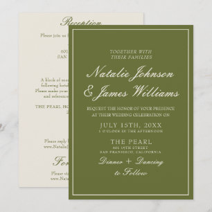 Invitation Mariage Tout En Un Vert Olive Élégant et Ancien