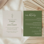 Invitation Mariage tout-en-un vert olive moderne