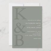Invitation Mariage Tout en Un Vert Sauge Moderne Monogramme (Devant)