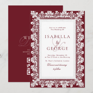 Invitation Mariage Tout en Une Dentelle Rouge Foncé Old Money
