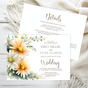 Invitation Mariage Toutes Fleurs Orange et Blanc de Marguerit