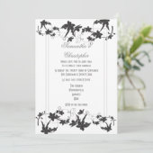 Invitation Mariage traditionnel à fleurs noir et blanc (Debout devant)