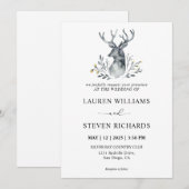 Invitation Mariage traditionnel blanc Indigo Deer Antler (Devant / Derrière)