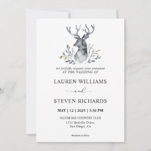 Invitation Mariage traditionnel blanc Indigo Deer Antler
