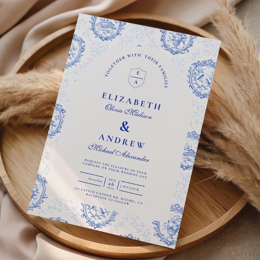 Invitation Mariage traditionnel bleu blanc de Delft