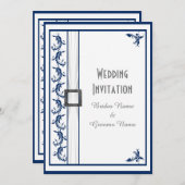 Invitation Mariage traditionnel bleu marine simple et blanc (Devant / Derrière)