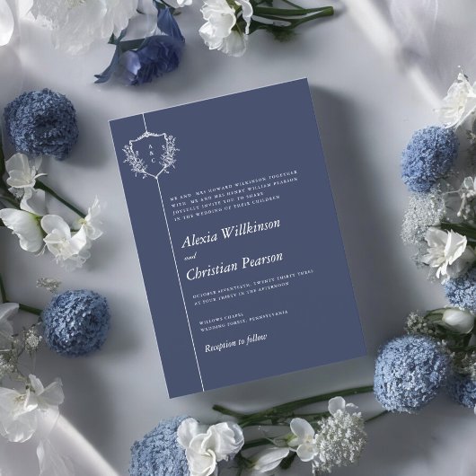 Invitation Mariage traditionnel de crête blanche bleu marine