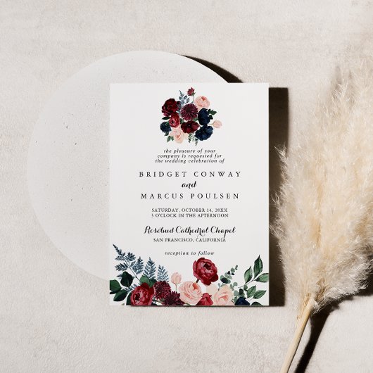 Invitation Mariage traditionnel de la marine rose de Bourgogn