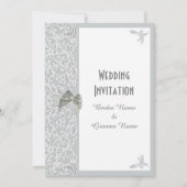 Invitation Mariage traditionnel dentelle gris et blanc argent (Devant)