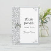 Invitation Mariage traditionnel dentelle gris et blanc argent (Debout devant)