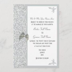 Invitation Mariage traditionnel dentelle gris et blanc argent