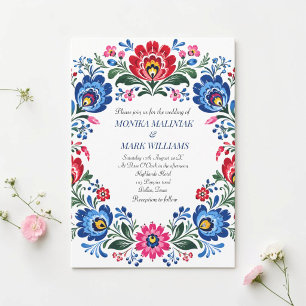 Invitation Mariage traditionnel élégant floral folklorique po