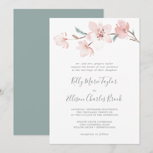 Invitation Mariage Traditionnel Fleur de Cerisier de Printemp (Devant / Derrière)
