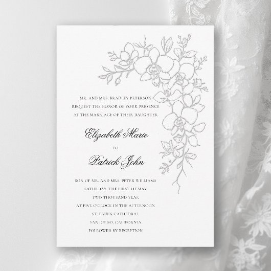 Invitation Mariage Traditionnel Formel Éclat d'Orchidée Blanc