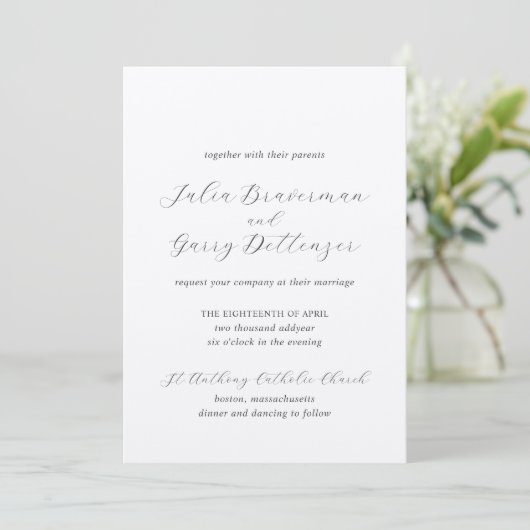 Invitation Mariage traditionnel gris élégant (Debout devant)