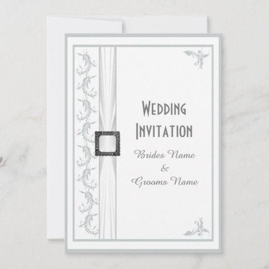 Invitation Mariage traditionnel gris et blanc simple (Devant)