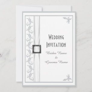 Invitation Mariage traditionnel gris et blanc simple