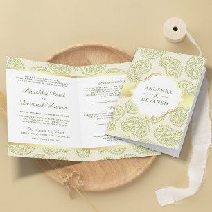 Invitation Mariage traditionnel indien paisley vert et or