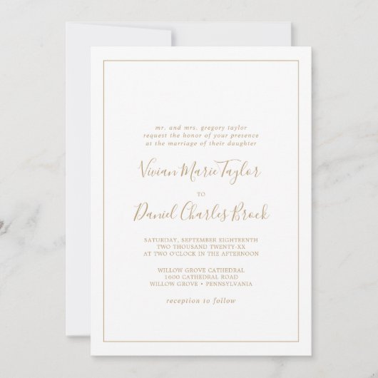 Invitation Mariage traditionnel minimaliste en or (Devant)