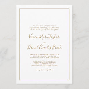 Invitation Mariage traditionnel minimaliste en or