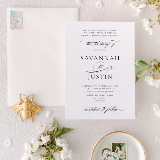 Invitation Mariage traditionnel noir et blanc