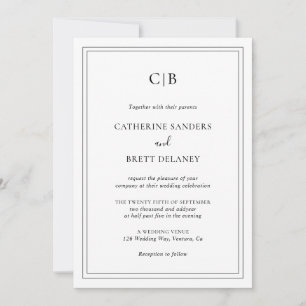 Invitation Mariage Traditionnel Noir et Blanc Tout En Un