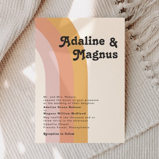 Invitation Mariage traditionnel Rainbow des années 70 moderne