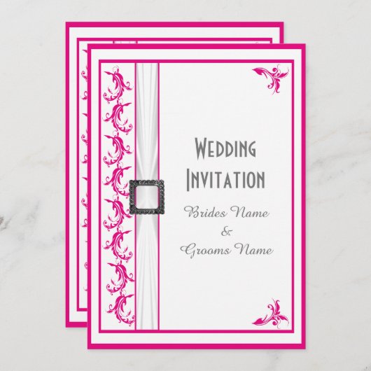 Invitation Mariage traditionnel rose Fuchsia (Devant / Derrière)