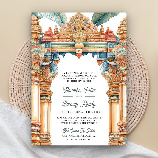 Invitation Mariage traditionnel sud-indien avec arche complex
