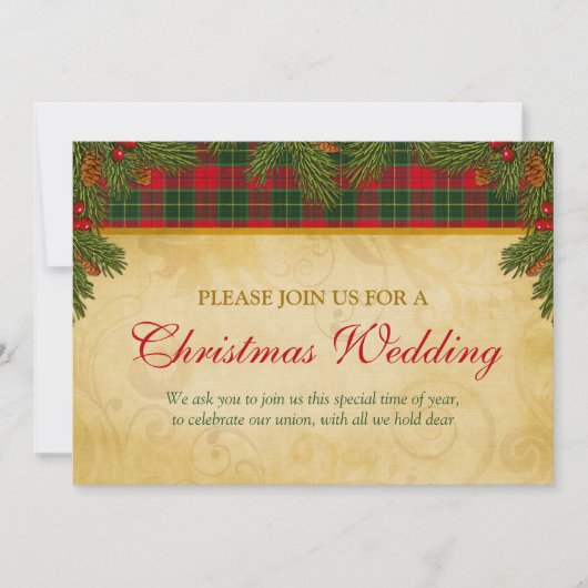 Invitation Mariage traditionnel Tartan de Noël (Devant)
