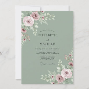Invitation Mariage Tranquille Rose Vert Sauge