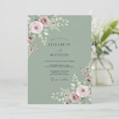 Invitation Mariage Tranquille Rose Vert Sauge (Debout devant)