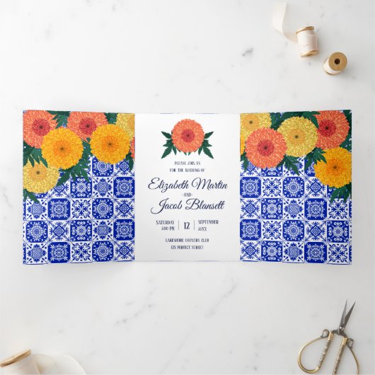 Invitation Mariage Tri-Fold en Carrelage mexicain (Intérieur)