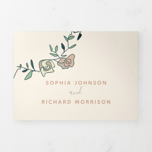 Invitation Mariage Tri-Fold vert Peach Sage (Page de couverture)