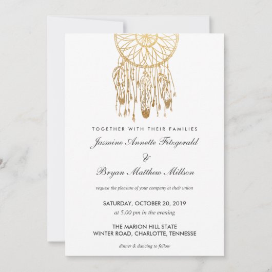 Invitation Mariage tribal Boho Dreamcatcher Faux Gold Foil (Devant)