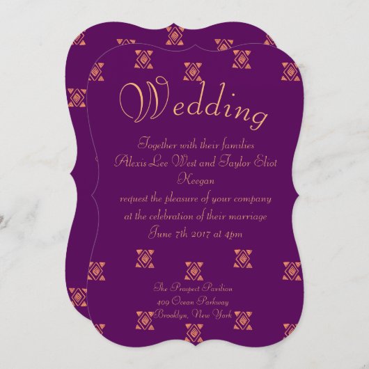 Invitation Mariage tribal pourpre (Devant / Derrière)