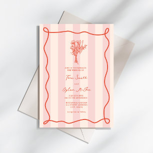 Invitation Mariage Tropical à bande rose bouquet