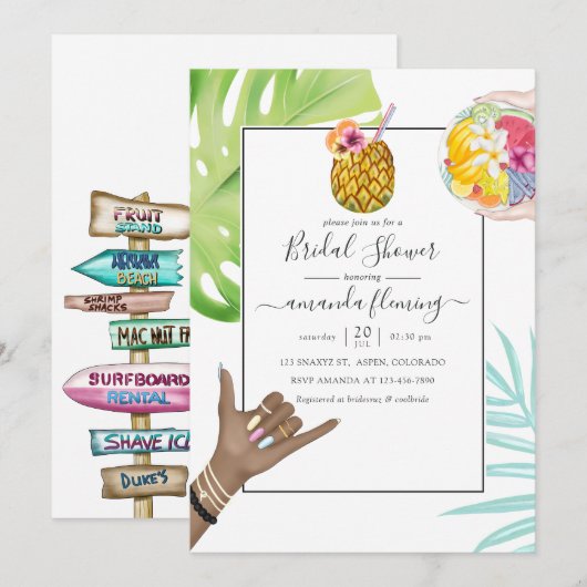 Invitation Mariage tropical à Hawaï Aloha (Devant / Derrière)