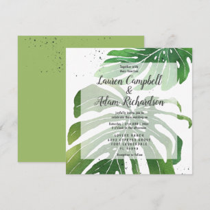 Invitation Mariage tropical à l'aquarelle avec feuillage de M