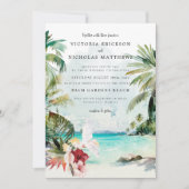 Invitation Mariage tropical à l'aquarelle sur la plage (Devant)