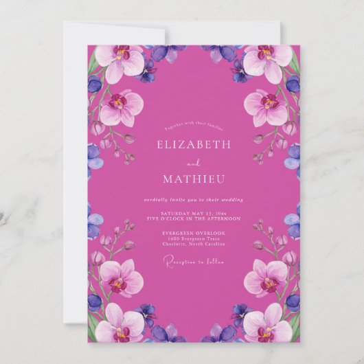 Invitation Mariage Tropical à l'Orchidée Magenta (Devant)