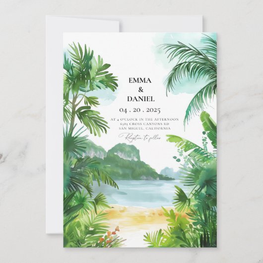 Invitation Mariage tropical à Phuket en Thaïlande à l'aquarel (Devant)