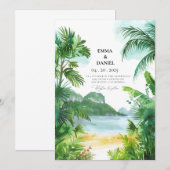 Invitation Mariage tropical à Phuket en Thaïlande à l'aquarel (Devant / Derrière)