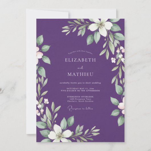 Invitation Mariage Tropical Améthyste Feuillu (Devant)
