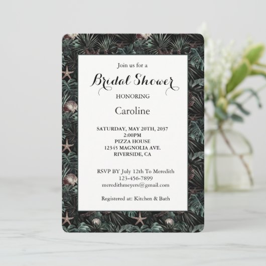 Invitation Mariage Tropical avec Feuilles Vertes (Debout devant)